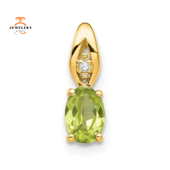 14KT GOLD OVAL PERIDOT & DIAMOND PENDANT - Image 4
