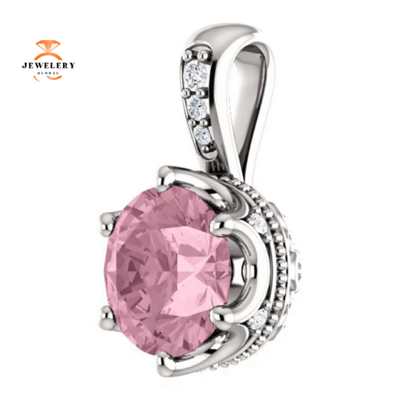 14KT GOLD PINK PASSION TOPAZ & .06 CTW DIAMOND ACCENT PENDANT - Image 4