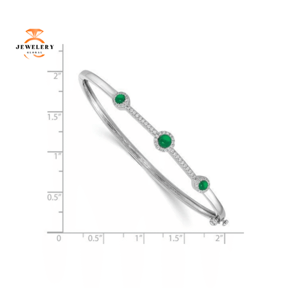 14KT WHITE GOLD 0.94 CTW EMERALD & 0.25 CTW DIAMOND BANGLE BRACELET - Image 2