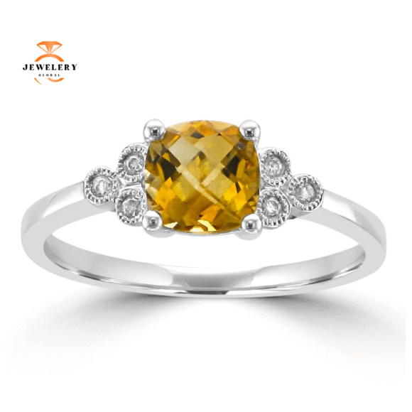 14KT WHITE GOLD 1 1/4 CT CITRINE & .049 CTW DIAMOND RING
