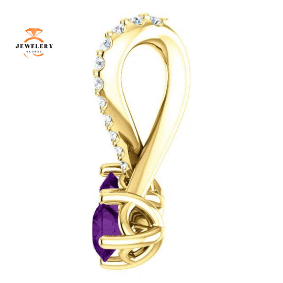 14KT GOLD 0.40 CTW AMETHYST & 0.05 CTW DIAMOND PENDANT - Image 6
