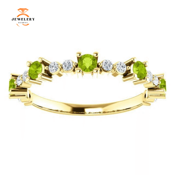 14KT GOLD .45 CTW PERIDOT & .20 CTW DIAMOND ACCENT STACKABLE RING - Image 7