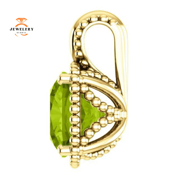 14KT GOLD 2.40 CT PERIDOT BEADED CUSHION PENDANT - Image 6