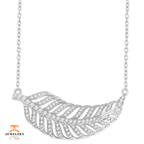 14KT GOLD 3/8 CTW DIAMOND LEAF PENDANT 16-18" NECKLACE