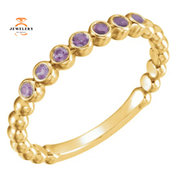 14KT GOLD GENUINE 0.21 CTW ALEXANDRITE BEADED STACKABLE RING - Image 3