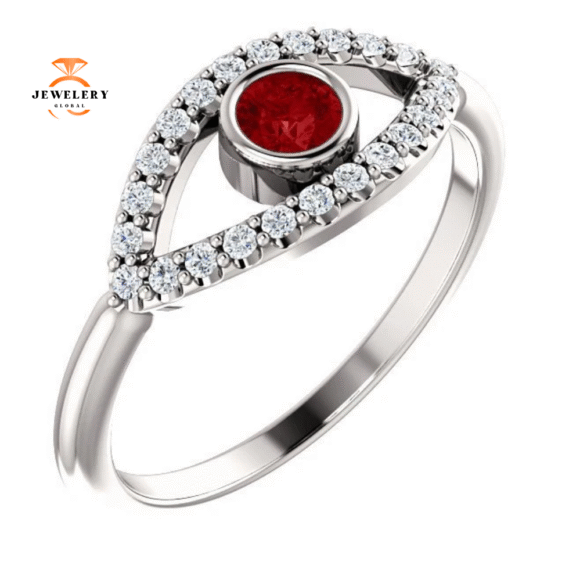 14KT GOLD RUBY & WHITE SAPPHIRE EVIL EYE RING - Image 4
