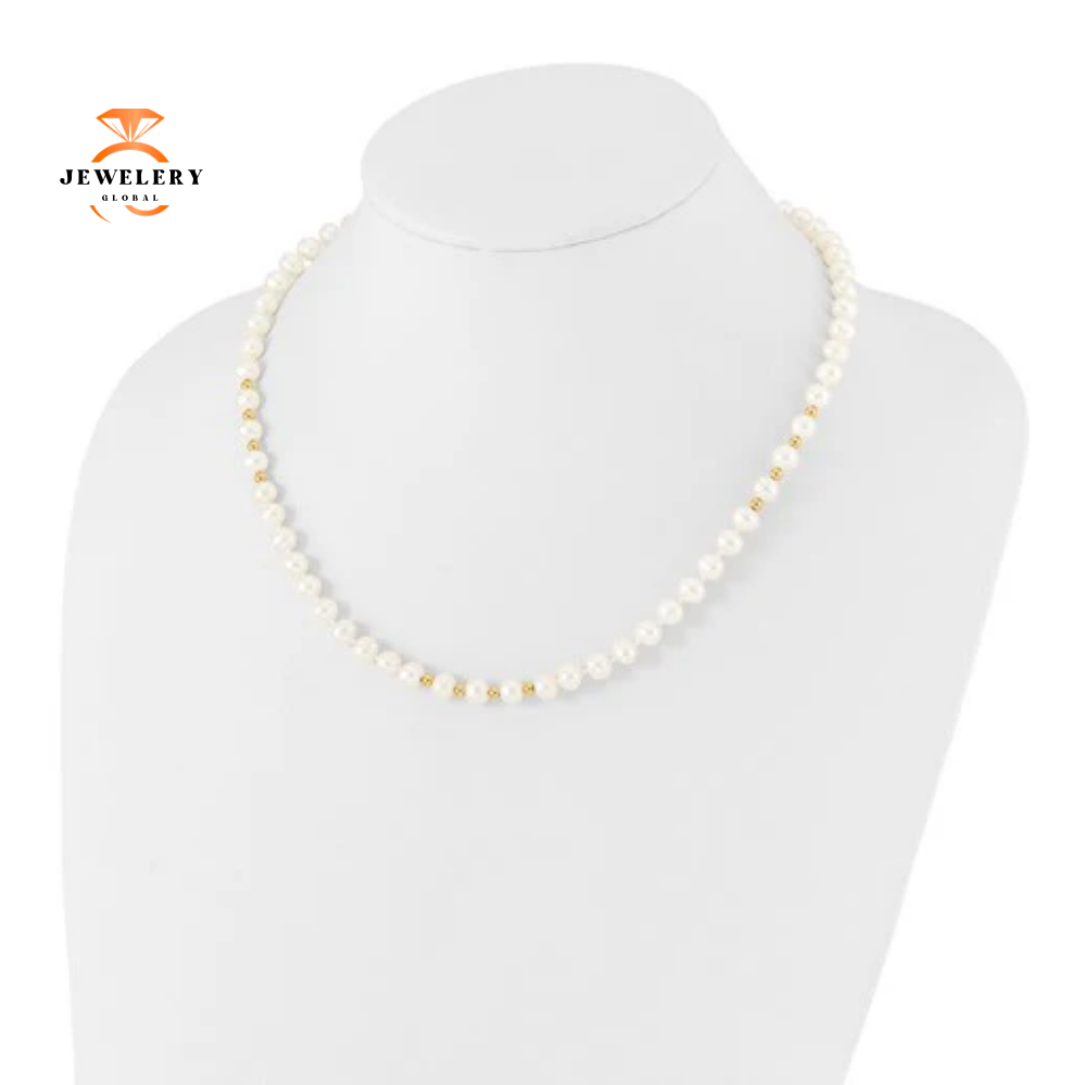 14KT GOLD WHITE CULTURED PEARL NECKLACE, BRACELET, & EARRING SET - Image 3