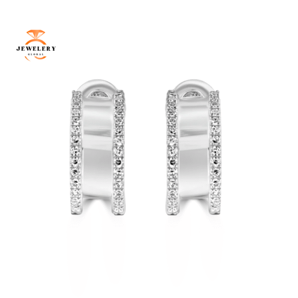14KT WHITE GOLD 0.17 CTW DIAMOND 2 ROW J HOOP EARRINGS