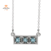 14KT GOLD 0.30 CTW ROUND AQUAMARINE 3 STONE PETITE BAR NECKLACE