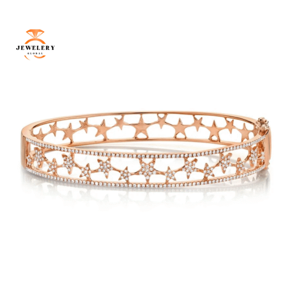 14KT GOLD 0.72 CTW DIAMOND STAR BANGLE BRACELET