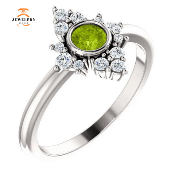 14KT Gold .30 CT Peridot & .20 CTW Diamond Bezel Halo Ring - Image 6