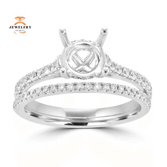 14KT White Gold .47 CTW Bridal Set For .50 CT Round Diamond