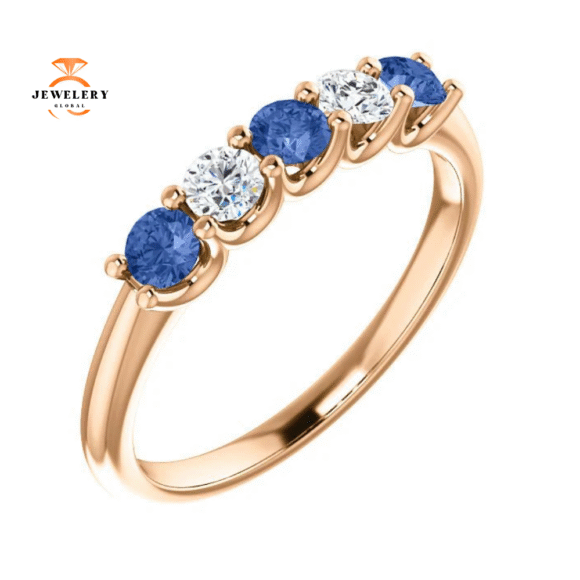 14KT GOLD 0.39 CTW SAPPHIRE & 0.20 CTW DIAMOND 5 STONE BAND - Image 5