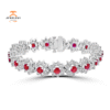 14KT GOLD 6.35 CTW RUBY & 5.62 CTW DIAMOND HALO BRACELET