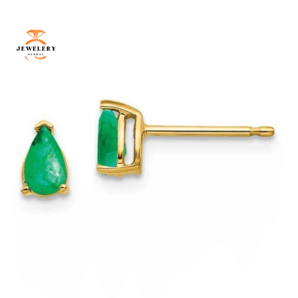 14KT GOLD 0.40 CTW PEAR SHAPE EMERALD EARRINGS