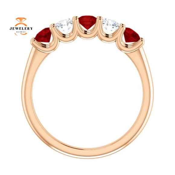 14KT GOLD 0.75 CTW RUBY & 0.30 CTW DIAMOND 5 STONE BAND - Image 2