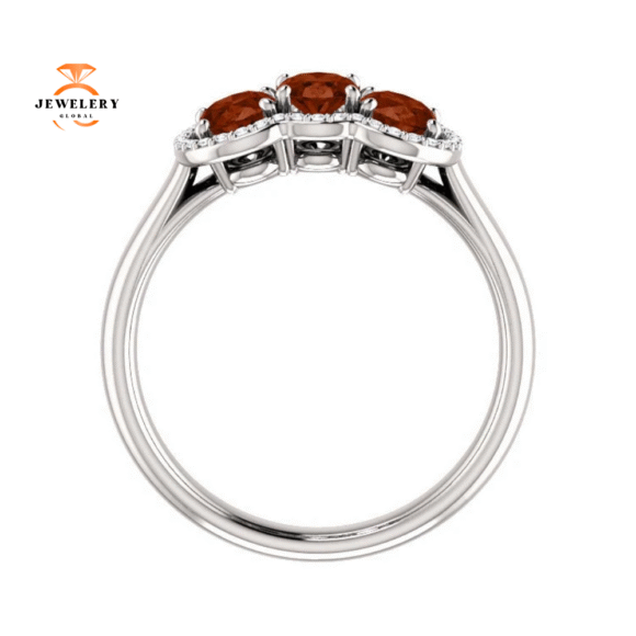 14KT GOLD 1.74 CTW GARNET & .10 CTW DIAMOND 3 STONE OVAL HALO RING - Image 7