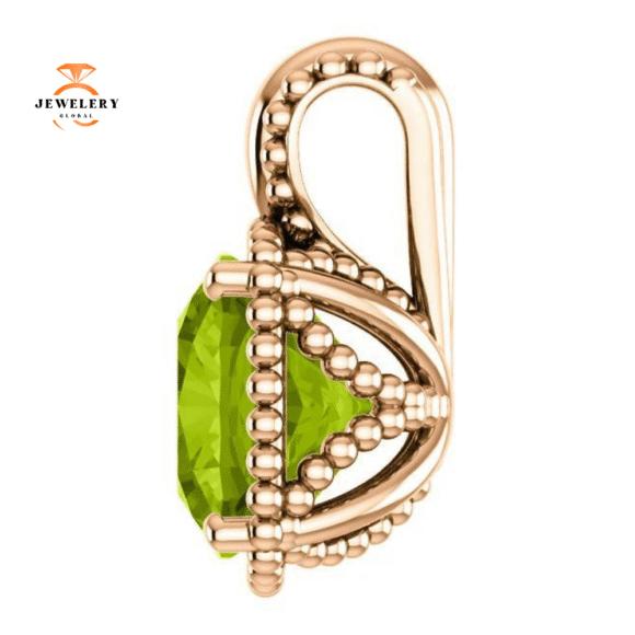 14KT GOLD 2.40 CT PERIDOT BEADED CUSHION PENDANT - Image 9