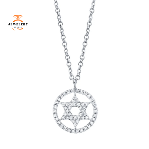 14KT Gold Diamond Star of David Necklace - Image 2