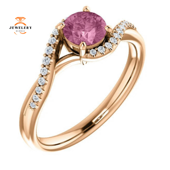 14KT Gold Passion Pink Topaz & 1/10 CTW Diamond Accent Bypass Ring