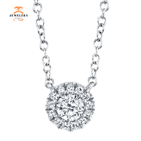 14KT GOLD 0.14 CTW DIAMOND ROUND HALO NECKLACE - Image 3