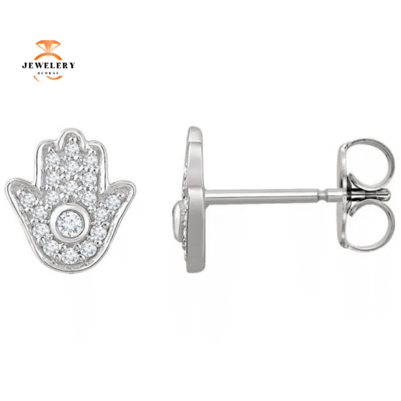 14KT GOLD 1/5 CTW DIAMOND HAMSA EARRINGS