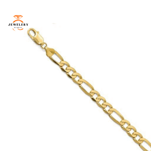 14KT GOLD 7.5MM SOLID FLAT FIGARO CHAIN BRACELET