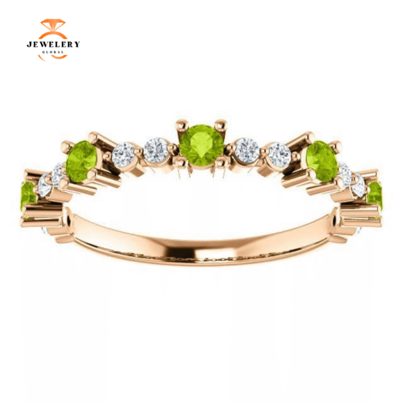 14KT GOLD .45 CTW PERIDOT & .20 CTW DIAMOND ACCENT STACKABLE RING - Image 11