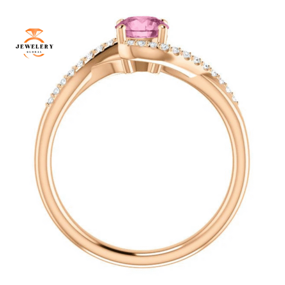 14KT Gold Passion Pink Topaz & 1/10 CTW Diamond Accent Bypass Ring - Image 2