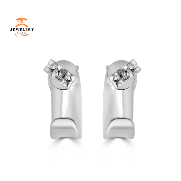14KT WHITE GOLD 0.17 CTW DIAMOND 2 ROW J HOOP EARRINGS - Image 4