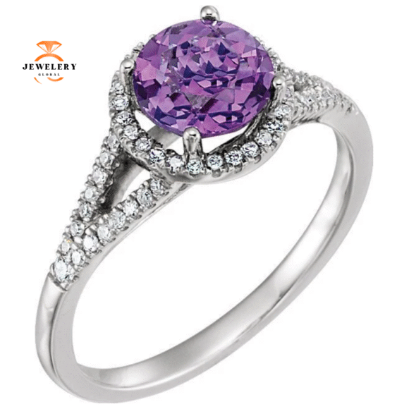 14KT WHITE GOLD 1 1/4 CTW AMETHYST & 1/6 CTW DIAMOND HALO RING