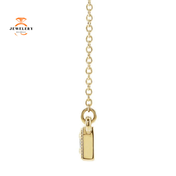 14KT GOLD 0.30 CTW ROUND AQUAMARINE 3 STONE PETITE BAR NECKLACE - Image 4