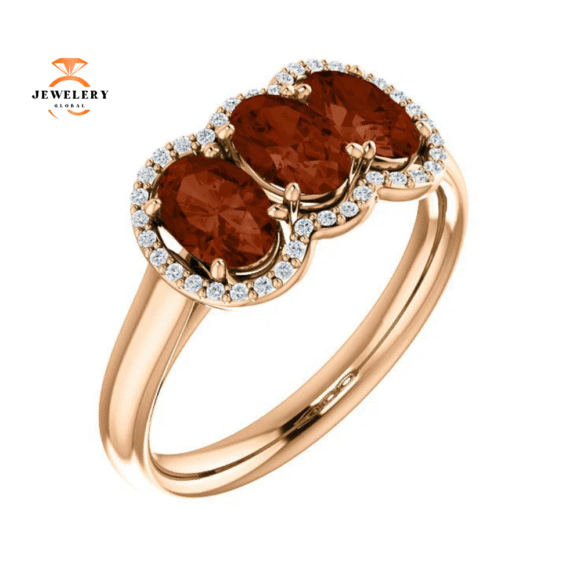 14KT GOLD 1.74 CTW GARNET & .10 CTW DIAMOND 3 STONE OVAL HALO RING - Image 10