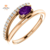 14KT GOLD 1/2 CTW AMETHYST & 1/8 CTW DIAMOND BYPASS RING