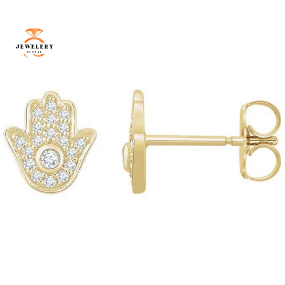 14KT GOLD 1/5 CTW DIAMOND HAMSA EARRINGS - Image 2