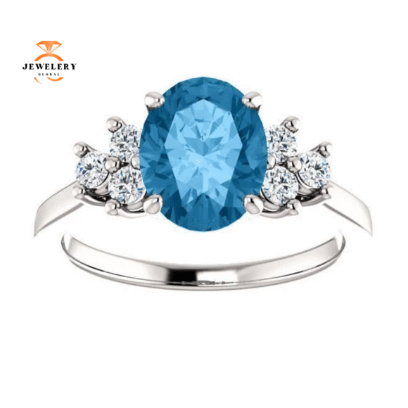 14KT GOLD 2.40 CT SWISS BLUE TOPAZ & 1/4 CTW DIAMOND ACCENT RING - Image 2