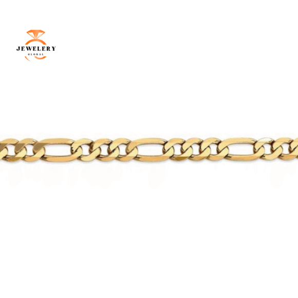14KT GOLD 7.5MM SOLID FLAT FIGARO CHAIN BRACELET - Image 2