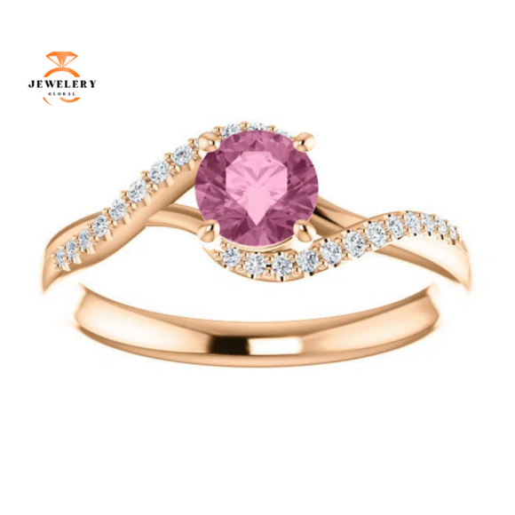 14KT Gold Passion Pink Topaz & 1/10 CTW Diamond Accent Bypass Ring - Image 3