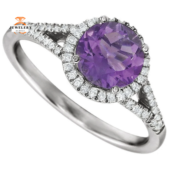14KT WHITE GOLD 1 1/4 CTW AMETHYST & 1/6 CTW DIAMOND HALO RING - Image 2