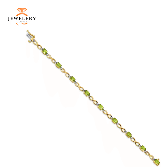 10KT YELLOW GOLD 4 CTW PERIDOT & .025 CTW DIAMOND BRACELET - Image 2