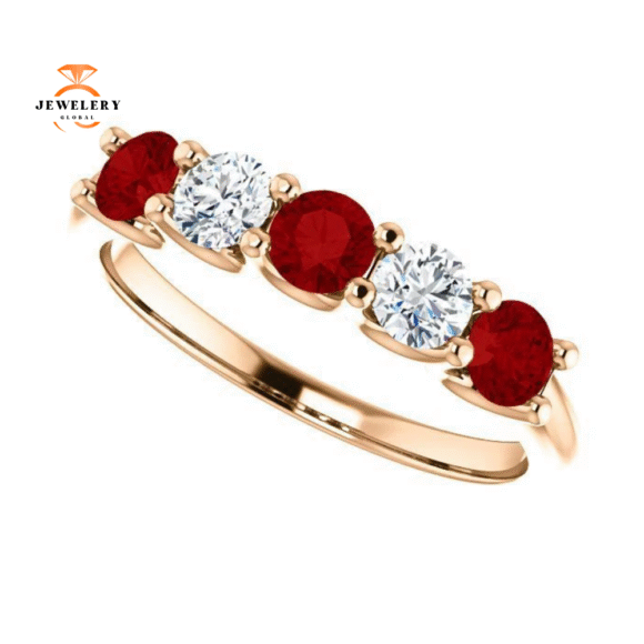 14KT GOLD 0.75 CTW RUBY & 0.30 CTW DIAMOND 5 STONE BAND - Image 5