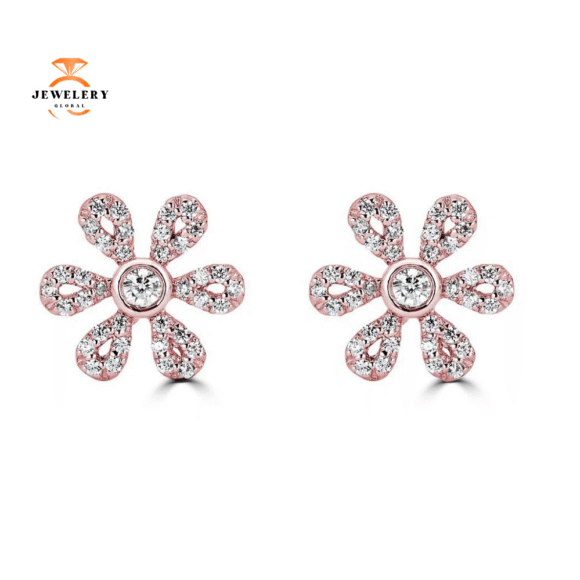14KT Gold 1/4 CTW Diamond Flower Earrings