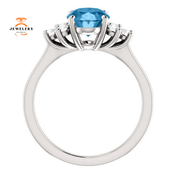 14KT GOLD 2.40 CT SWISS BLUE TOPAZ & 1/4 CTW DIAMOND ACCENT RING - Image 3