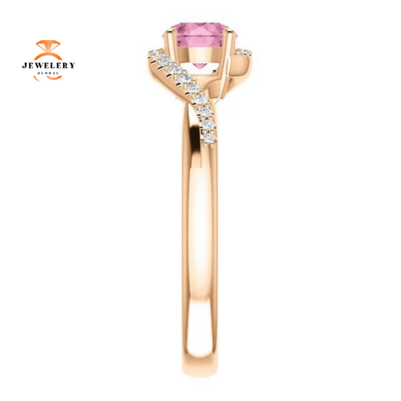 14KT Gold Passion Pink Topaz & 1/10 CTW Diamond Accent Bypass Ring - Image 4