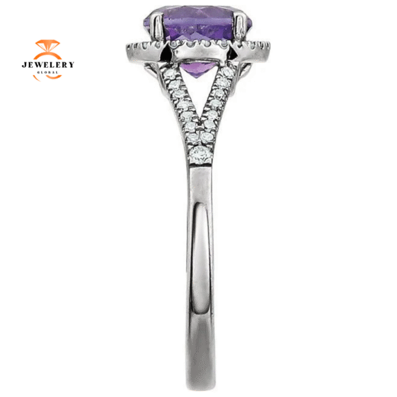 14KT WHITE GOLD 1 1/4 CTW AMETHYST & 1/6 CTW DIAMOND HALO RING - Image 3