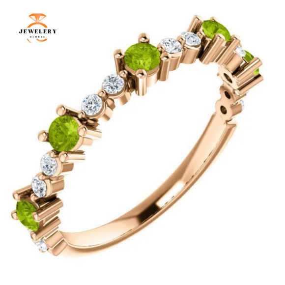 14KT GOLD .45 CTW PERIDOT & .20 CTW DIAMOND ACCENT STACKABLE RING - Image 9