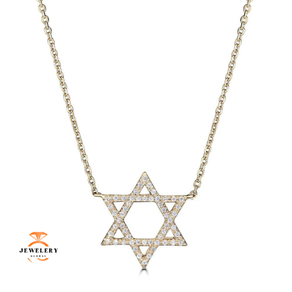 14KT GOLD 0.15 CTW DIAMOND STAR OF DAVID NECKLACE