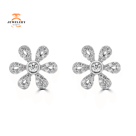 14KT Gold 1/4 CTW Diamond Flower Earrings - Image 2