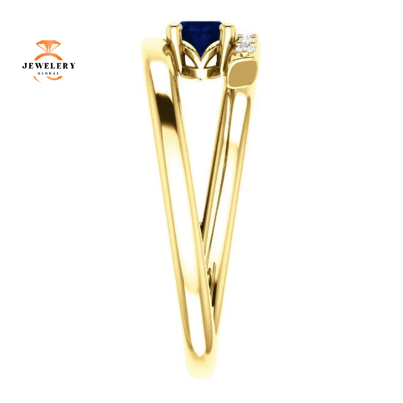 14KT GOLD BLUE SAPPHIRE & 1/8 CTW DIAMOND BYPASS RING - Image 5