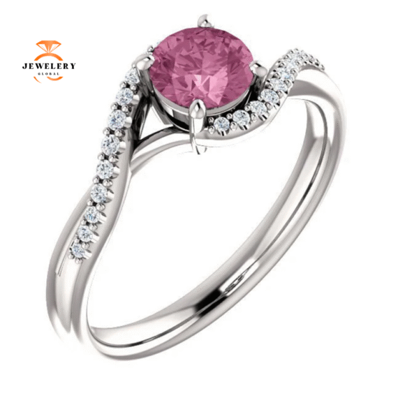 14KT Gold Passion Pink Topaz & 1/10 CTW Diamond Accent Bypass Ring - Image 5